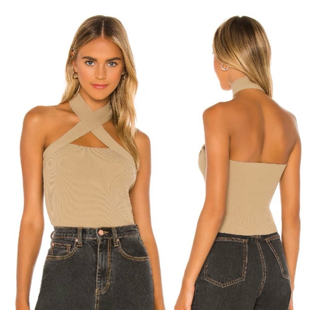 NBD Taupe Crop Halter Top in XS